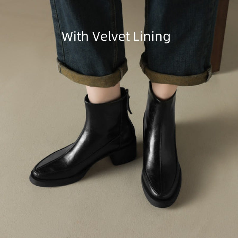 Women's Genuine Leather High-Heel Ankle Boots – Fall Winter Style