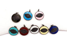 Load image into Gallery viewer, 19mm Enamel Lip Round Charm Pendant,CZ Micro Pave Oil Drop Round Lip pendant,Enamel Charm,Enamel Jewelry,sku#F605L