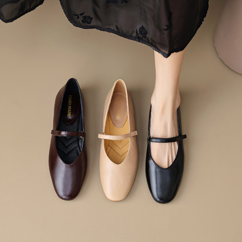 Mary Jane Flats | Cowhide Leather Buckle Shoes
