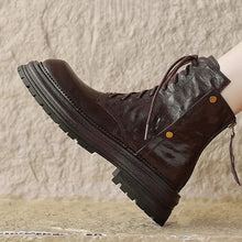 Load image into Gallery viewer, Women's Chunky Sole Lace-Up Ankle Boots - Warm Winter Faux Leather Boots with Tassel Detail