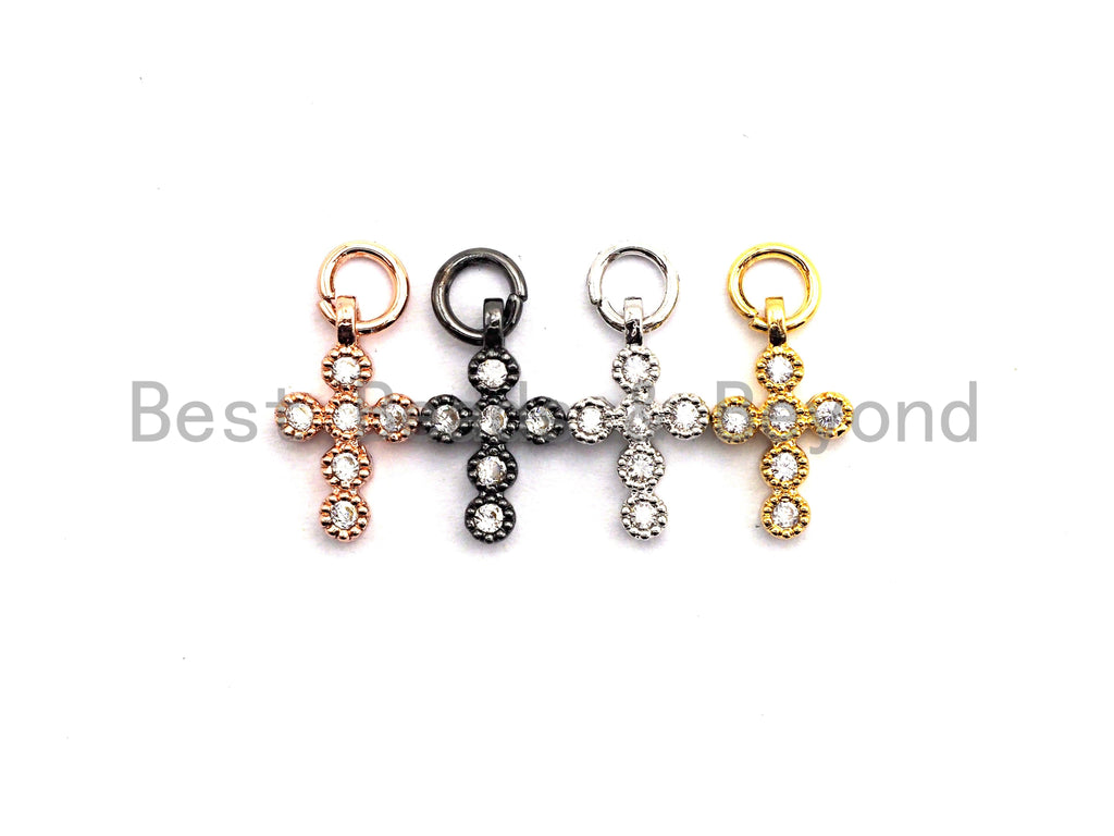 CZ Clear Micro Pave Cross Charm, CZ Pave Pendant, Gold/Rose Gold/Silver/Gunmetal plated, 6x11mm, Sku#F796