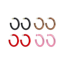 Load image into Gallery viewer, Black Brown Red Pink Enamel Hoop Earrings, Sku#A332