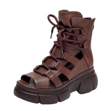 Load image into Gallery viewer, Women's Roman Gladiator Sandal Boots | Open Toe Buckle Hollowed-Out Design | Black Brown