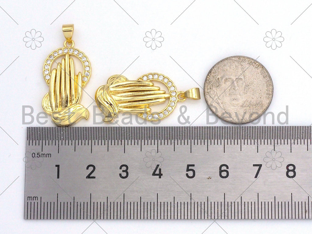 CZ Micro Pave Hand With Round Ring Shape Pendant/Charm,18K Gold Filled Hand Charm, Necklace Bracelet Charm Pendant,15x28mm,Sku#LK376