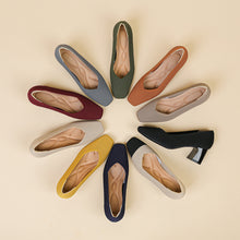 Load image into Gallery viewer, Women's Chunky Heel Square Toe Slip-On High Heels | Flyknit Upper | Multiple Colors