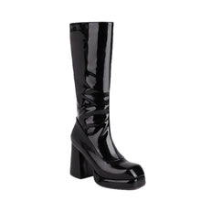 Load image into Gallery viewer, Women's Chunky Heel Mid-Calf Boots | Square Toe Side Zipper High Heel Boots