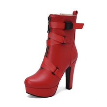 Load image into Gallery viewer, Women's Mid-Calf Chunky Heel Boots | Round Toe PU Leather Block Heel