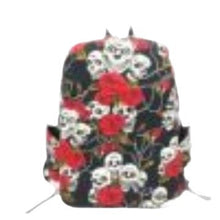 Load image into Gallery viewer, Skull &amp; Rose Hooded Canvas Backpack – Women's Retro Gothic Travel Bag