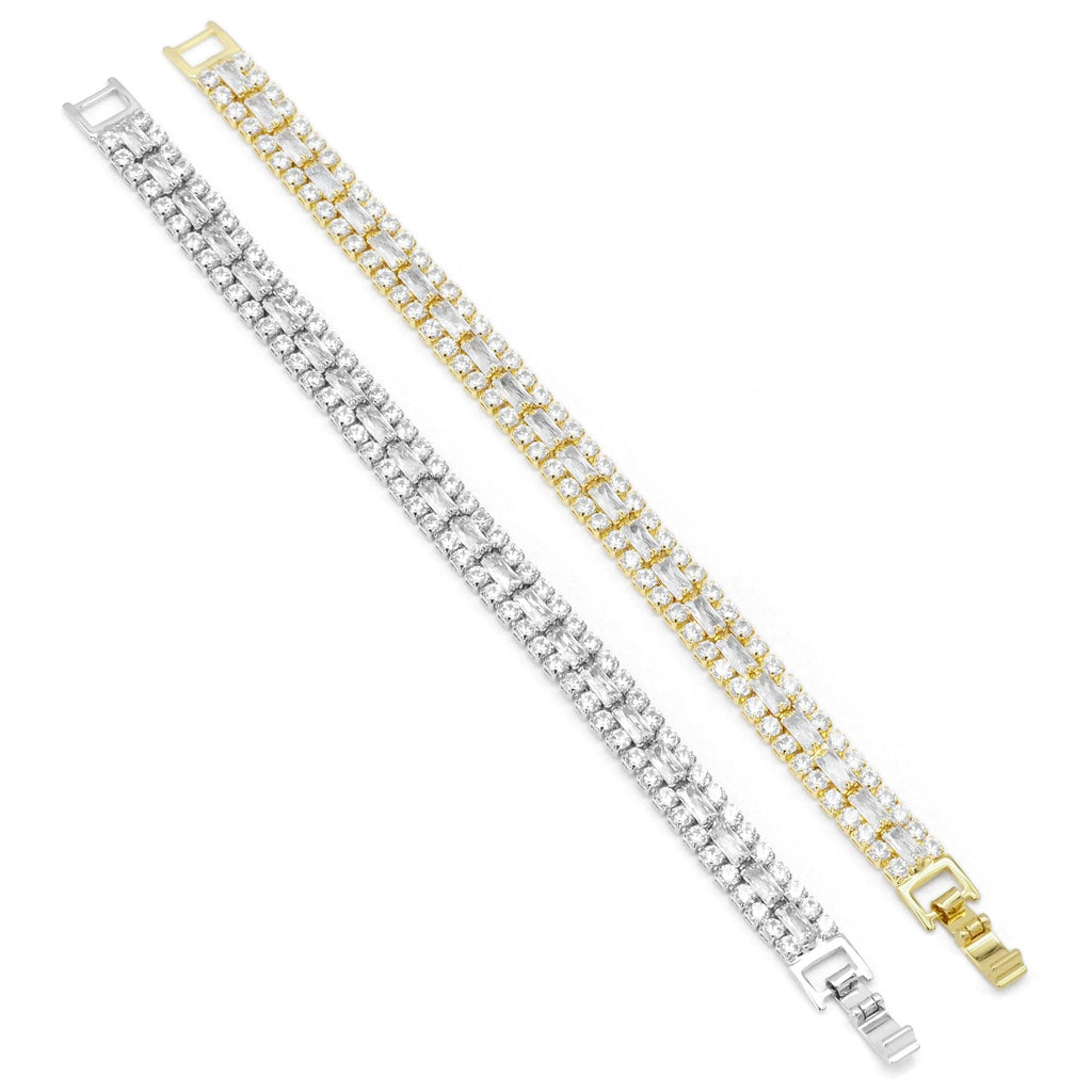 Gold Silver three Rows Diamond Bracelet, Sku#A135