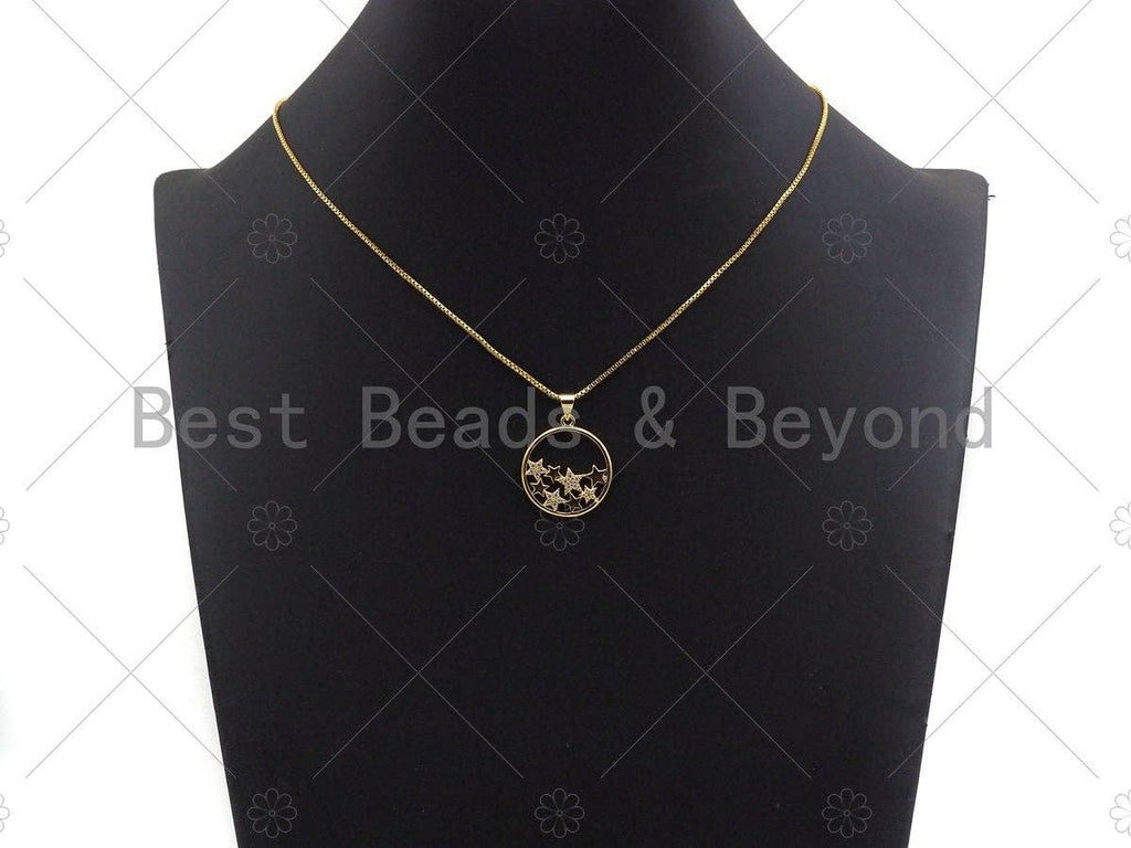 18k Gold Multi Star On Round Ring Charms, Gold Ring Charms, Star Pendant, Gold Pendant, Round Necklace Charms, 22x24mm, Sku#LK145