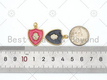 Load image into Gallery viewer, Micro Pave CZ Hamsa Hand On Colorful Enamel Shield Shape Pendant, 18K Gold Filled Enamel CZ Pendant,Enamel Jewelry, 24x18mm,Sku#L589