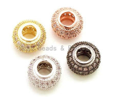 Load image into Gallery viewer, CZ Donut Shaped Micro Pave Large Big Hole Beads, Cubic Zirconia Space Beads,Slider Beads, 12x5mm, #G126