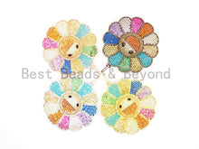 Load image into Gallery viewer, Rainbow Color CZ Micro Pave Smiley Face Sunflower Pendant/Focal, Pave pendant Gold,Silver,Rose Gold,Black plated,44mm,sku#F487