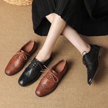 Load image into Gallery viewer, Women's British-Style Lace-Up Peep-Toe Oxford Shoes | Wax Cowhide Leather Flats