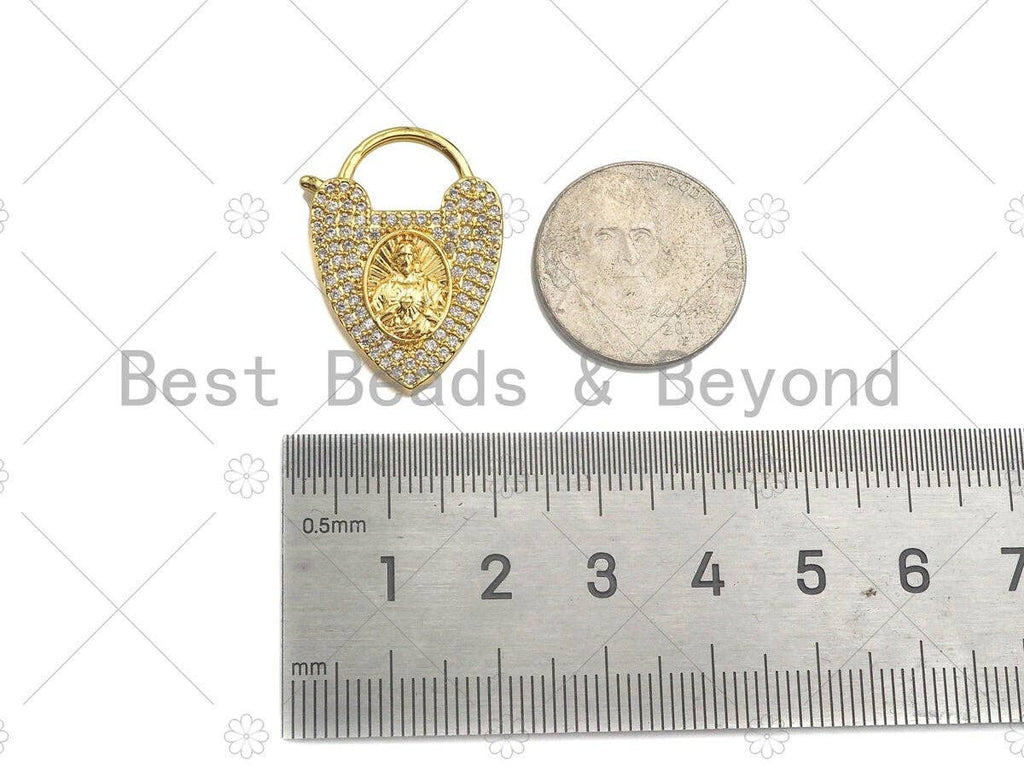 Gold Filled CZ Micro Pave Heart Shape Lock ,18K Gold Filled Heart Clasp, Necklace Bracelet Charm Pendant, 20x26mm, Sku#LK321