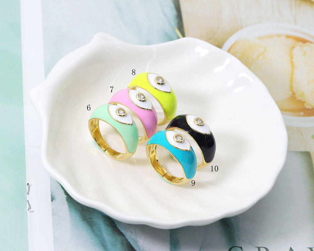 Enamel Evil Eye Adjustable Ring, SKu#X295