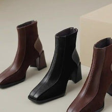 Load image into Gallery viewer, Women's Chunky Heel Side Zipper Ankle Boots – Square Toe Suede Block Heel