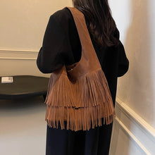 Load image into Gallery viewer, Retro Tassel Bucket Bag for Women – PU Leather Shoulder Bag with Suede Lining