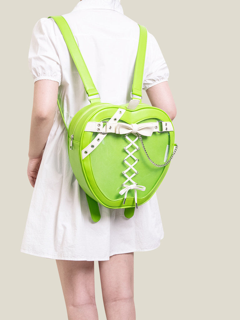 Gothic Bow Backpack with Chain Strap – PU Leather Dark Style Women's Bag
