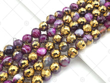 Load image into Gallery viewer, Half Gold Plated Pink Agate Beads, 8mm/10mm/12mm Round Faceted Gold Pink Agate Beads, 15.5 Full Strand, sku# UA132