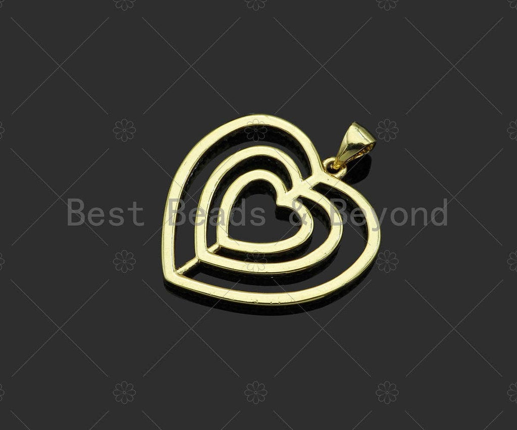 Gold Filled CZ Micro Pave Triple Heart Frame Shape Pendant, 18K Gold Filled Heart Charm, Necklace Bracelet Charm Pendant,25x26mm,Sku#LD90