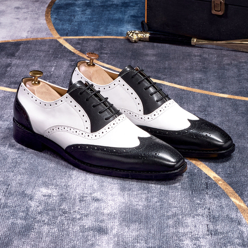 Men's Brogue Oxford Dress Shoes | Carved Wingtip Business Casual Leather Shoes