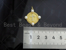 Load image into Gallery viewer, Gold Filled CZ Micro Pave Cross Medallion Pendant,18K Gold Filled Mother of Pearl Charm, Necklace Bracelet Pendant,25x23mm,Sku#LK348