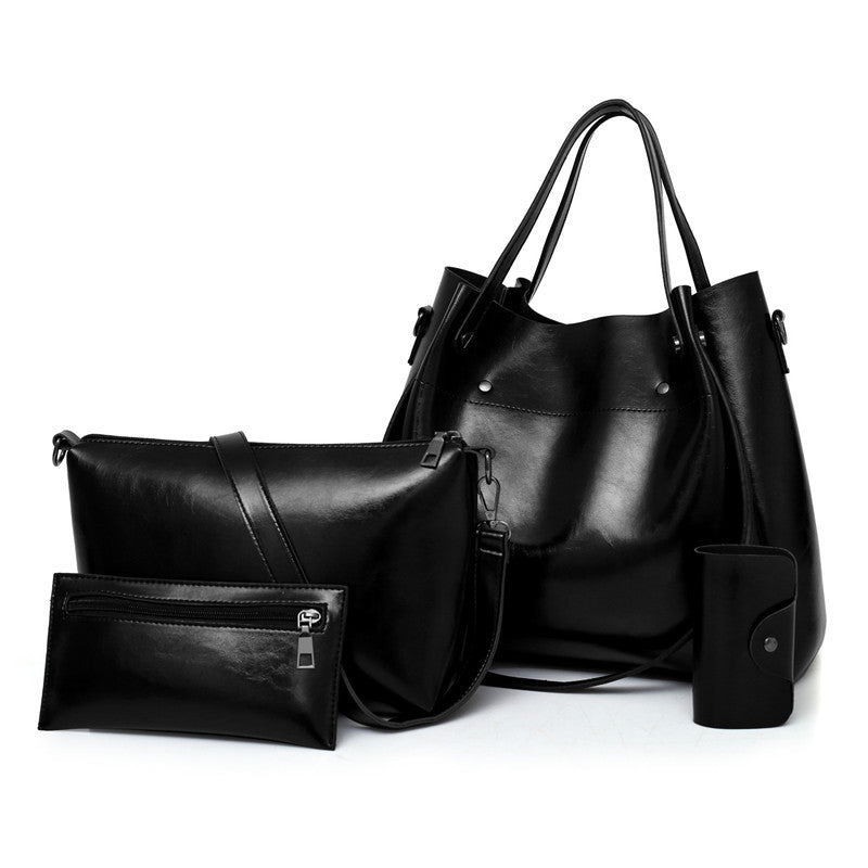 Women's Retro 4-Piece Handbag Set - PU Leather Shoulder Bag with Wallet & Accessories