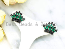 Load image into Gallery viewer, CZ Micro Pave Emerald Silver Crown Ear Studs, Crown Earrings, Bridesmaid Earrings, Wedding Earring, 20x21mm,1pair, sku#O52