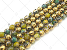 Load image into Gallery viewer, Half Gold Plated Olive Green Agate Beads, 8mm/10mm/12mm Roun