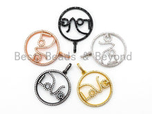 Load image into Gallery viewer, CZ Micro Pave Love Letter in a Ring Pendant, Cubic Zirconia Pendant/Charm,Pave Findings, Gold/Black/Silver/Rose Gold, 27x37mm, sku#F314