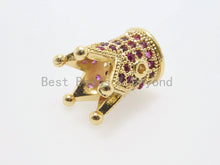 Load image into Gallery viewer, CZ King Crown Fuchsia Micro Pave Beads, Cubic Zirconia Crown Space Beads,Men's Women's Jewelry Making, 10x8mm, Sku#G405