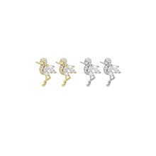 Load image into Gallery viewer, Clear CZ Flamingo Gold Silver Stud Earrings, bird earrings, Sku#A176