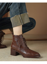 Load image into Gallery viewer, Retro Leather Lace-Up Side Zipper Ankle Boots