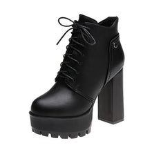 Load image into Gallery viewer, Chunky Heel Platform Boots for Women - Mid-Calf Pointed Toe Boots with Side Zipper