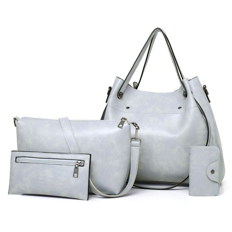 Women's Retro 4-Piece Handbag Set - PU Leather Shoulder Bag with Wallet & Accessories