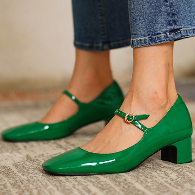 Women's Mid-Heel Square-Toe Pumps | Plus-Size Buckle Mule Shoes
