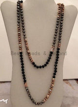 Load image into Gallery viewer, NEW Color 60 Long Hand Knotted Mixed Color Crystal Necklace Chain, Double Wrap Necklace, 5x8mm Crystal with Brass Spacer Beads, Sku#DS3