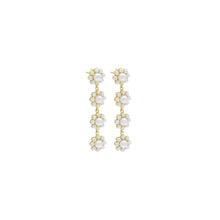 Load image into Gallery viewer, Gold White Pearl Flower long Earrings, Sku#LD532