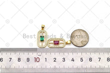 Load image into Gallery viewer, Colorful Big Rectangle CZ on Micro Pave Oval Shape Pendant, 18K Gold Filled CZ Charm, Necklace Bracelet Charm Pendant, 24x12mm,Sku#LK497