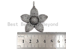 Load image into Gallery viewer, CZ Micro Pave Sakura Flower Pendant, Antique Silver Tone, Clear Cubic Zirconia Big Pave Flower Charm Pendant, 40x41mm,sku#F999C