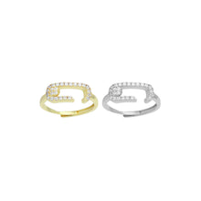 Load image into Gallery viewer, Gold Silver Clear CZ Paperclip Shape Adjustable Ring, Sku#A389