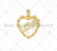Load image into Gallery viewer, CZ Micro Pave Love On Heart Shape with Bamboo Frame Pendant,18K Gold Filled Heart Charm, Necklace Bracelet Charm Pendant,23x26mm,Sku#LK384