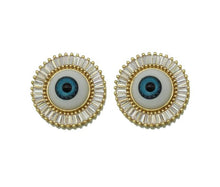 Load image into Gallery viewer, Baguette CZ Enamel Evil Eye On Round Flower Charm, Sku#L669