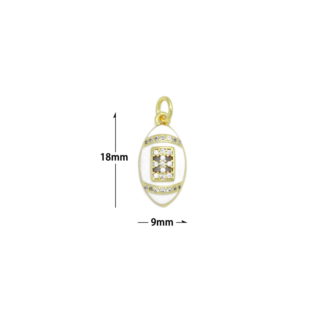 CZ White Enamel Baseball Charm Pendant, Sku#LK1162