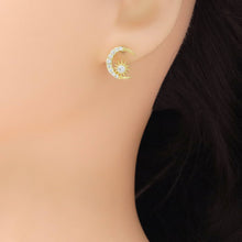 Load image into Gallery viewer, Clear CZ Cresent Moon Star Stud Earrings, Sku#A412