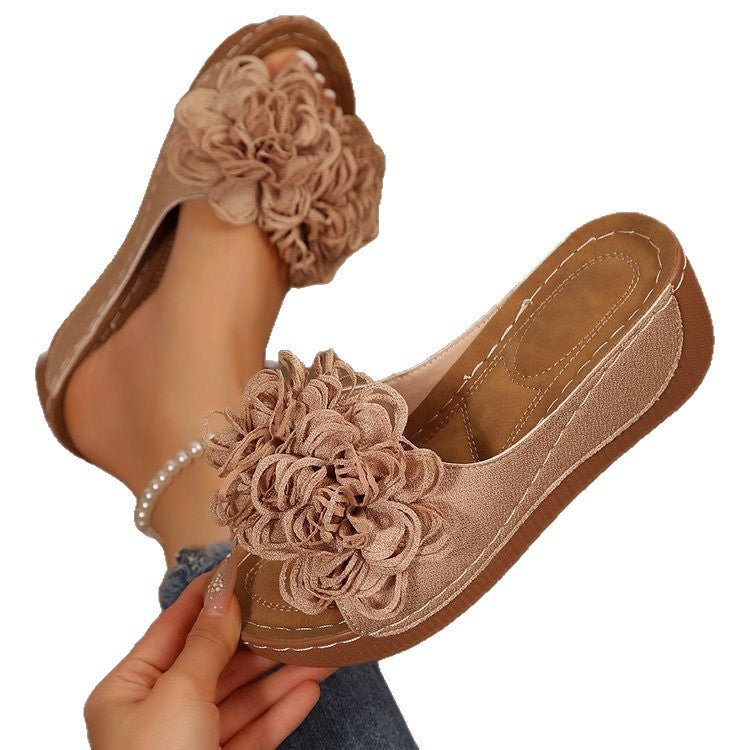Women's Floral Wedge Sandals | Platform Mule Slides with Adjustable Ankle Strap