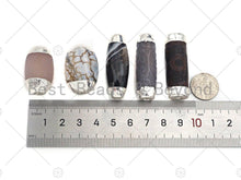 Load image into Gallery viewer, Large Natural Tibetan Agate Barrel Shape Spacer Beads, Silve