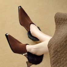 Load image into Gallery viewer, Women's Retro Pointed-Toe Chunky Heel Suede Boots with Side Zipper | Black &amp; Brown