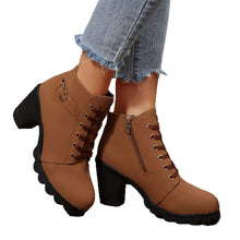 Load image into Gallery viewer, Women's Cross-Tie Chunky-Heel Ankle Boots | Block Heel Lace-Up Booties